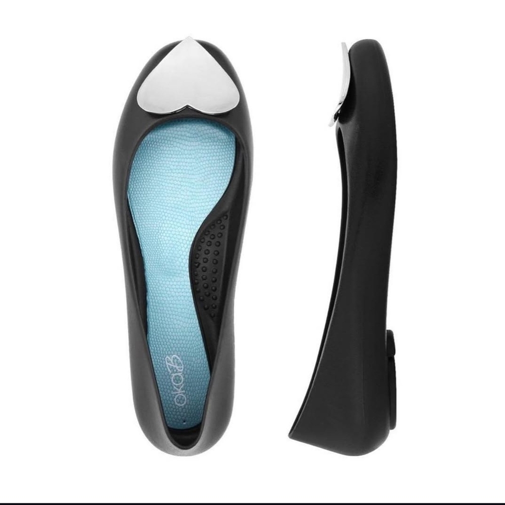 OKA b. Black Flats with Silver Heart Accent